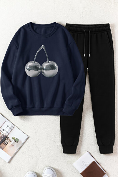 uyguntarz Unisex Disco Ball Cherry Design Printed Crew Neck Sweatshirt - 2-Pi...