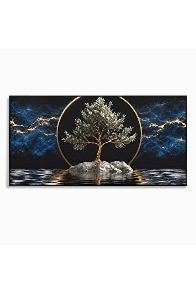 Luxcanva Tablou Canvas Copac Mistic Pe Apa 120x60 cm cu Rama Negru Copac Apa ...