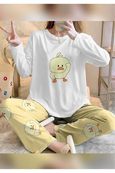 kuzey homewear Long Sleeve Chick White Pajama Set