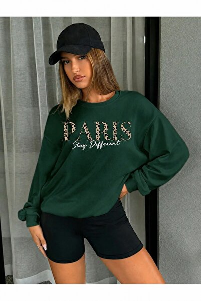 Trend Sizde Unisex Paris Stay Different Text Printed Crew Neck Sweatshirt