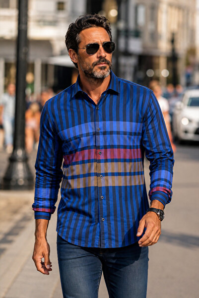 Beyome Ανδρικό πουκάμισο Slim Fit από 100% βαμβάκι, χωρίς τσέπες, με κουμπιά ...