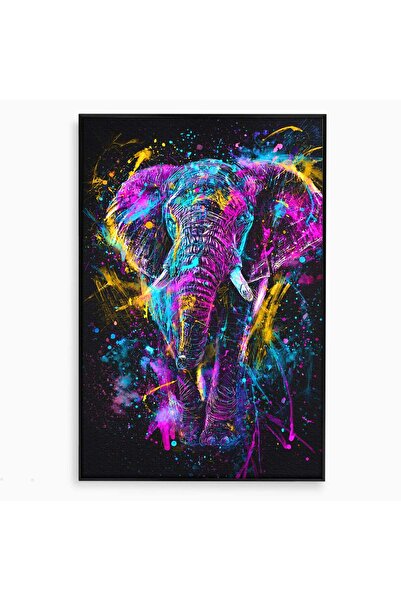 Luxcanva Tablou Canvas Elefantul Magic 80x120 cm cu Rama Negru Elefant Arta A...