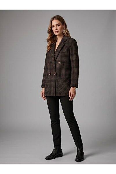 Ekol Plaid Unlined Double-Breasted Blazer Jacket 4055