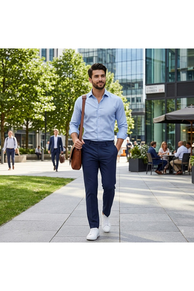 Fine Touch Premium Men's Slim Fit Cotton Blue Shirt – Long-Lasting and High-Q...
