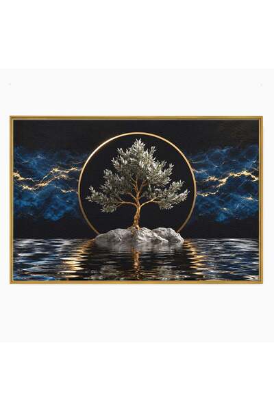 Luxcanva Tablou Canvas Copac Mistic Pe Apa 70x50 cm cu Rama Auriu Copac Apa M...