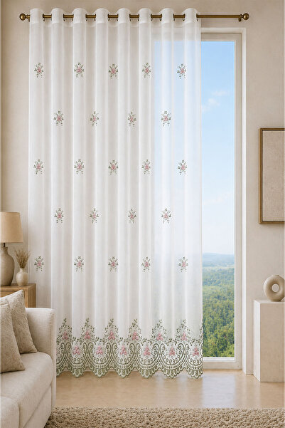 Premier Home Grek Pentamat 14634 Brode Special Size Tulle Curtain 280X260 Wit...