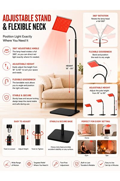 zeetwo LED Red Light Therapy Lamp, 660nm 850nm Infrared, Adjustable Stand, 225 LEDs