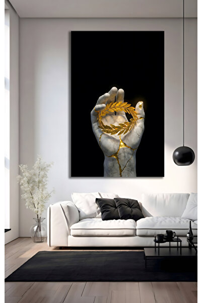 Evnora Home Decor Altın Defne Tacı ve Kırık Heykel El Cam Tablo – Güç, Zafer ...