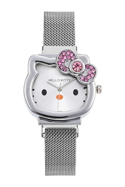 VENTI Ceas pentru copii Hello Kitty cu brățară magnetică argintie și cadran î...