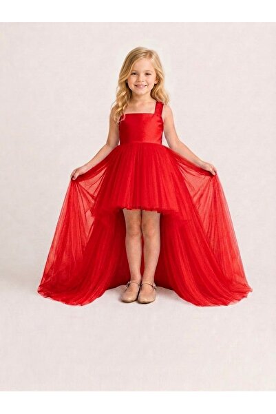 SUNEH Girl's Satin Front Short Back Long Evening Dress 1-5 Years Old
