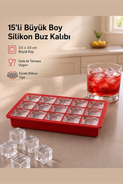 Arbolos 15 Bölmeli Büyük Boy Silikon Buz Kalıbı Kırmızı