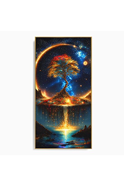 Luxcanva Tablou Canvas Copacul Cosmic 50x100 cm cu Rama Auriu Copac Univers P...