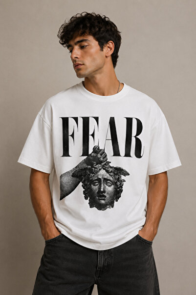 Dupe Design Μπλουζάκι Unisex Oversize με στάμπα Μυθολογικό Γλυπτό του Φόβου σ...