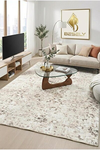 BESELY Antik Bej Makinede Yıkanabilir Leke Tutmaz Dijital Kaymaz Taban Modern...