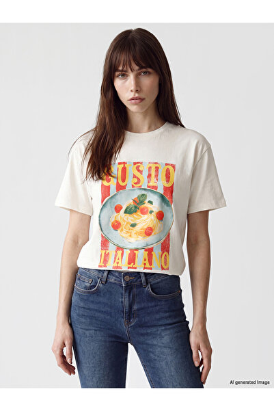 LC Waikiki Lcw Vision Gray Printed 100% Cotton Women's T-Shirt