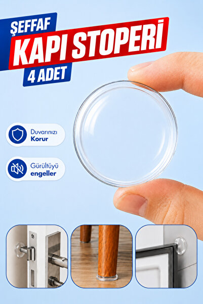 Badem10 4'lü Şeffaf Kendinden Yapışkanlı Kapı Stoperi Duvar Koruyucu Darbe Em...