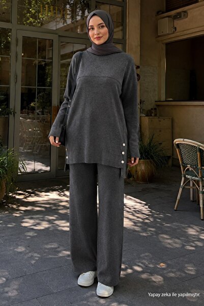 Missvalle Snap Detailed Knitwear Set Smoked 2002