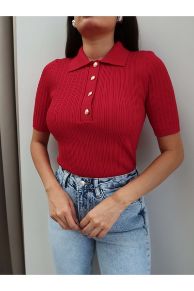 ESRAHELVACI Polo Neck Short Sleeve Sweater