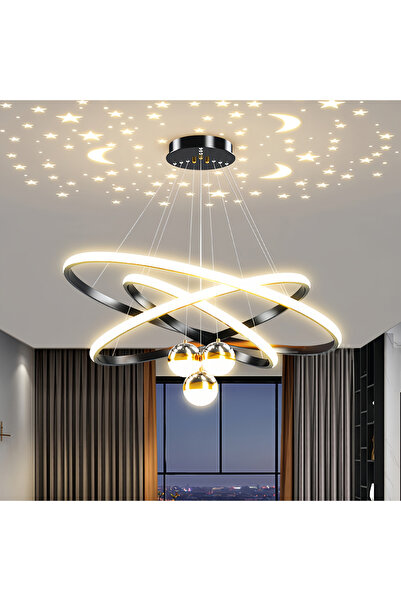 YESMAX ثريا LED بثلاث حلقات، مصباح معلق قابل لتعديل الارتفاع، تركيبات إضاءة س...