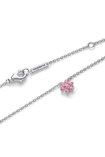 Pandora 925 Ayar Gümüş Pembe Zirkon Taşlı Çiçek Kolye