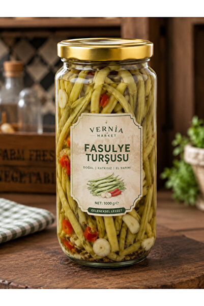 VERNİA Market Ev Yapımı Fasulye Turşusu 1 Kg Cam Kavanoz