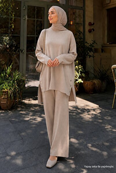 Missvalle Snap Detailed Knitwear Set Mink 2002