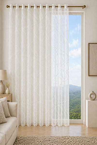 Premier Home Izni̇K 17309-17310 Brode Special Size Tulle Curtain 160X250 1X2 ...