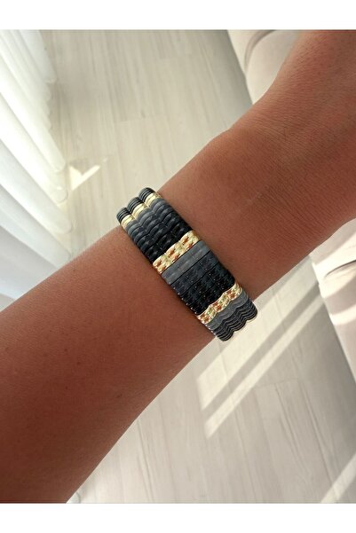 nesdesignn Porcelain Fine Line Bead Rubber Bracelet — Black