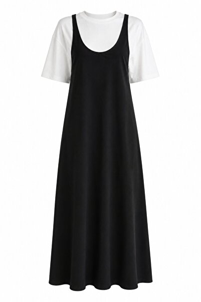 Laluvia Black T-Shirt Dress Double Set - 2Y4131