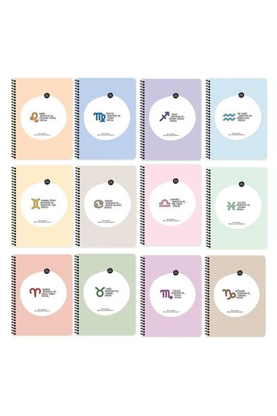 Hisli Şeyler 16,5*22,5 80 Yp.Striped Notebook with Stickers-Burçlar Series