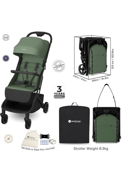 neobreez NEOLITE Ultra-Lightweight Stroller Cabin Size Approved Travel Compact Foldable Kids Toddler Baby Stroller,One-Hand Fold Baby Trolley,Adjustable Seat,UPF 50+Canopy,0-4yrs, 22kg,3yrs