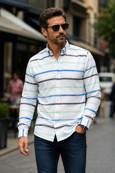 Beyome Ανδρικό πουκάμισο Slim Fit από 100% βαμβάκι, χωρίς τσέπες, με κουμπιά ...