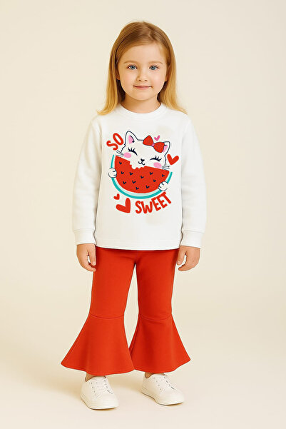 bebekpare Girl's Top and Bottom Printed Set Watermelon Spanish Tile Is Seasonal