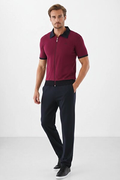 Piyera Men's Cherry American Pique Fabric Polo Collar Zippered Short Sleeve T...