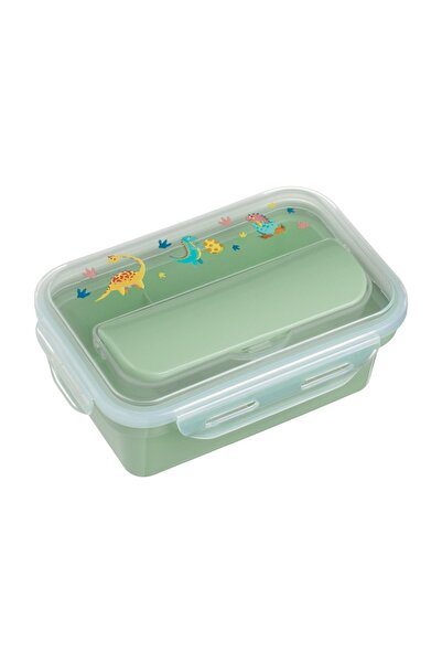 OEM Caserolă alimente copii pentru grădiniță, verde, model dinozaur, comparti...