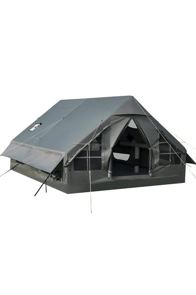 Vivatechnix Cort gonflabil pentru camping, 5-8 persoane, pompa manuala, feres...