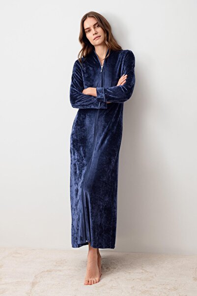 Artış Long Sleeve Zippered Flexible Viscose Velvet Dress