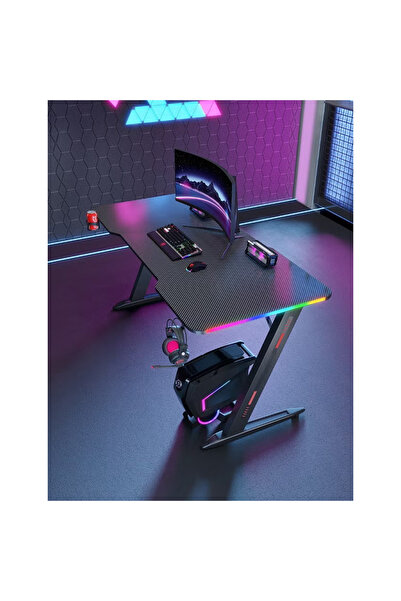 KEKE مكتب ألعاب وكمبيوتر مريح مع أضواء LED 120 سم