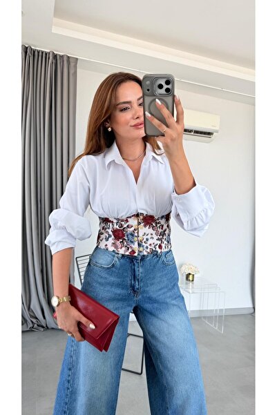 pelin yıldız butik Beyaz Kiel Korsajlı Gömlek