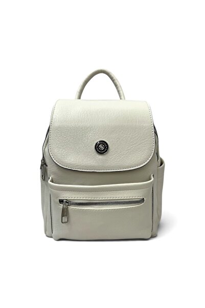 Sanmorris Cream Women's Medium Size Faux Leather Backpack Snm1449