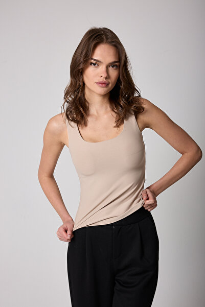 urban wear URBAN KADIN BEJ Likralı Slim Fit Kalın Askılı Atlet - 2505