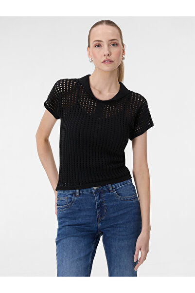 ORSAY Tricou de damă cu guler tricotat, negru