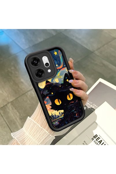 ucuc حافظة سيليكون سوداء متوافقة مع هاتف Oppo Reno14 Pro، تصميم ليلة مرصعة با...