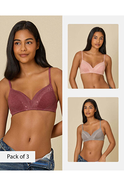 REDTAG Women Assorted Lace Padded Bra 3 Piece