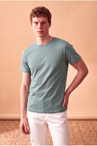 WESTMARK LONDON Men's 100% Cotton Smoke Blue Short Sleeve Crew Neck Basic T-S...