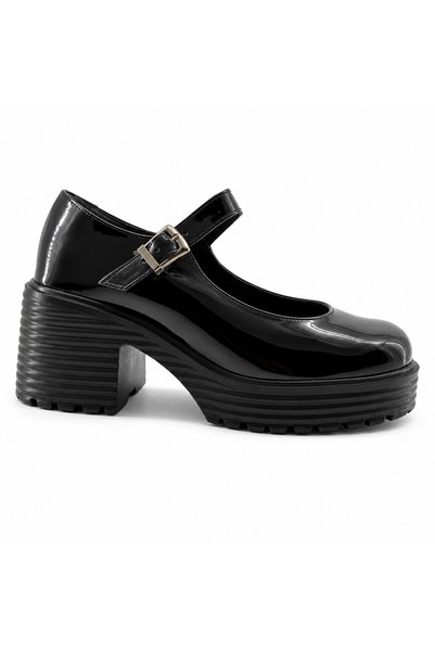 Rexba Girl's Black Patent Leather Look Buckle Detailed Thick Sole Stylish Daily and Special Occasion Shoes