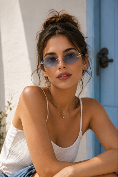 By Donetto Sindy Oval Gold Uv Protection Sunglasses
