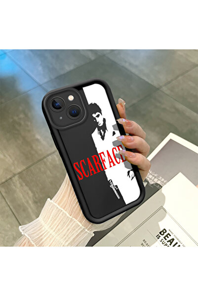 ucuc iPhone 15 Uyumlu Siyah Silikon Kılıf Scarface Film Temalı Siyah‑Beyaz Ta...