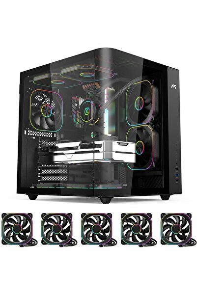 Tortox علبة كمبيوتر ألعاب منحنية من الزجاج المقوى من نوع Curvo Mini تدعم ATX/...