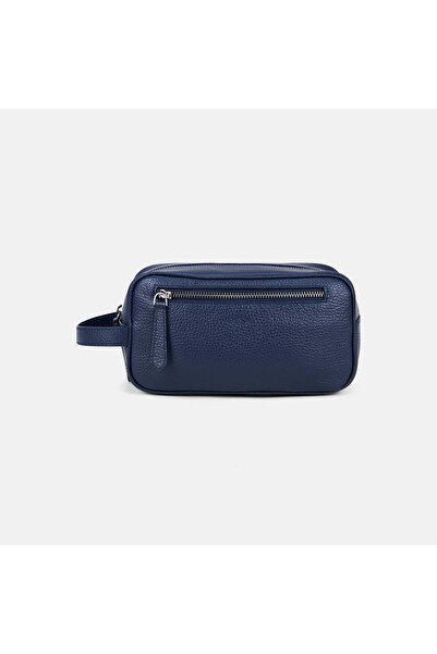 Desa Men's Navy Blue Zippered Leather Handbag